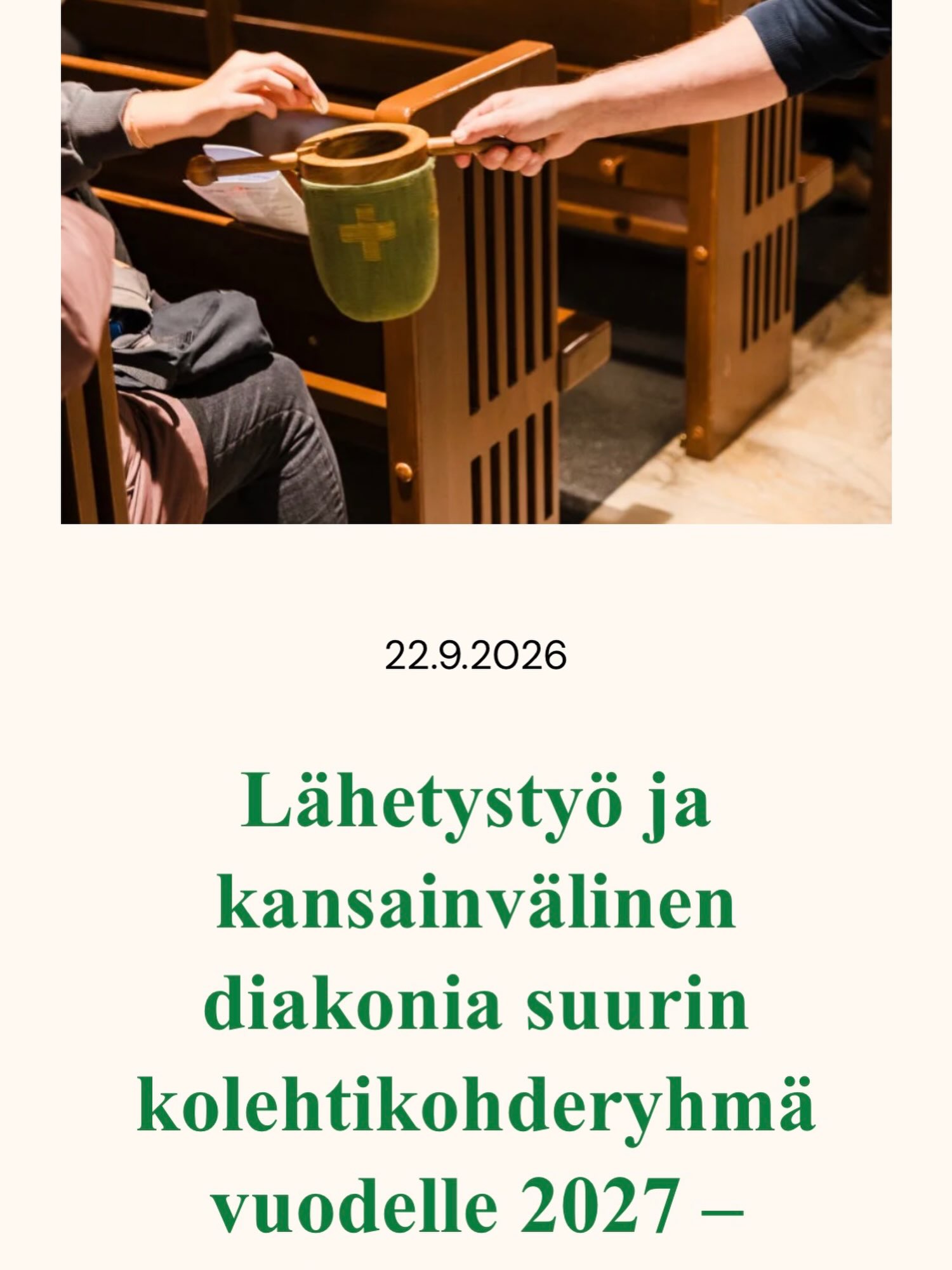 Kirkkohallituksen täysistunto päätti tänään vuoden 2027 kirkkokolehdeista. Täysistunto kuuli seurakuntien vetoomuksen ja antoi lähetystyön tukemisessa seurakunnille lisää itsenäistä päätösvaltaa. Lue lisää päätöstiedotteesta, linkki profiilissa 👉🏾